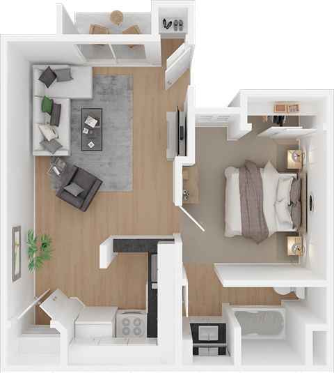 Floor plan for 1 bed, 1 bath, 539 sqft